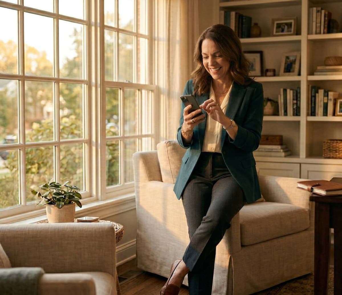 Real estate agent using Donezy on her phone